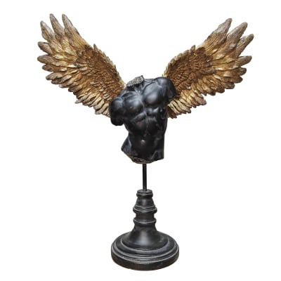 Statue homme ailé 44.5x13.5x47.5cm noir et doré