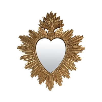 Déco miroir ex-voto coeur soleil 26.2x30.6cm dore