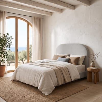 Tête de lit incurvée enveloppante gris argenté, lit 160 cm, 178x120 cm