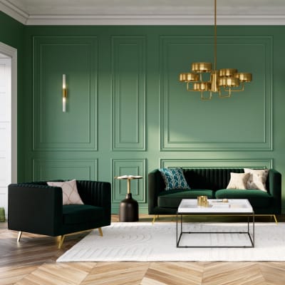 Ensemble canapé et fauteuil en velours vert 4 places