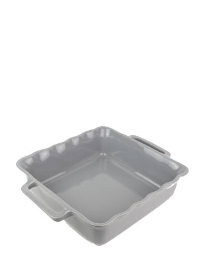 Délices plat céramique four carré festonné gris argent 31,5  cm