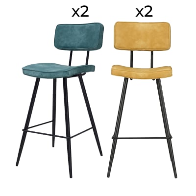 Pack 4 chaises pour îlot central bleues et jaunes 66 cm