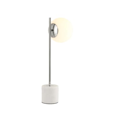Lampe de table avec base en marbre et globe opalin, E27, chromée