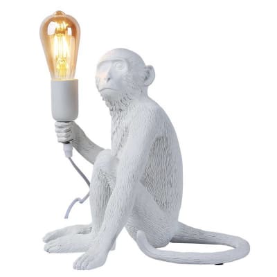 Lampe de table singe en résine style industriel, E27, blanche