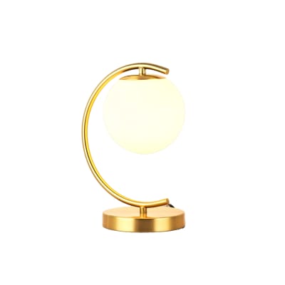 Lampe de table lune avec globe en verre opalin, E27, dorée