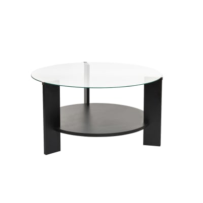 Table basse 2 plateaux 1 en verre trempé d75 cm - bois noir