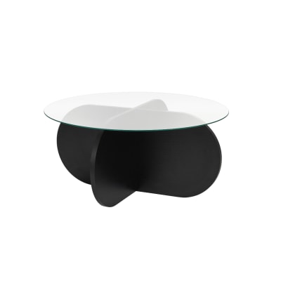 Table basse pieds croisés et plateau en verre d75 cm - bois noir