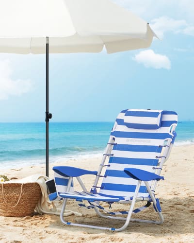 Chaise de plage pliable portable 63 x 68 x 75 cm bleu et blanc