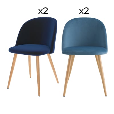 Pack 4 chaises en velours bleu foncé et bleu