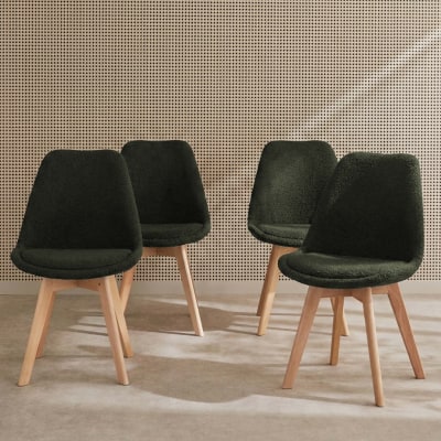 Chaise bouclette kaki (lot de 4)