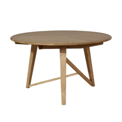 Table à manger ronde en chêne massif, 6 couverts beige
