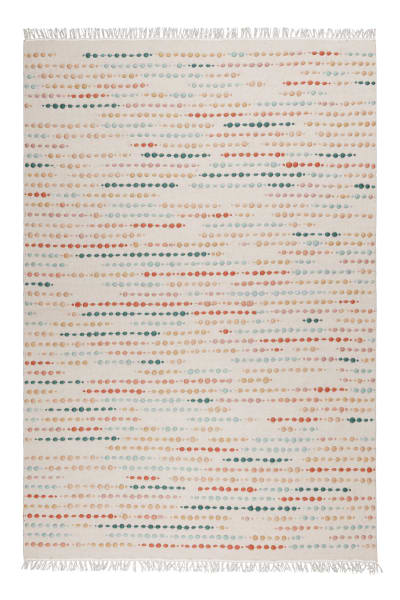 Tapis tissé main pure laine vierge à franges et multicolore 140x200