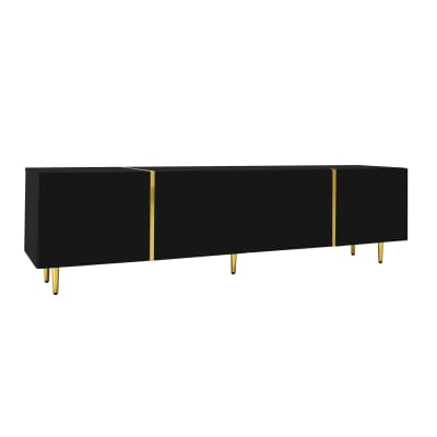 Meuble TV noir laqué 4 portes avec accents dorés 170*35*46cm