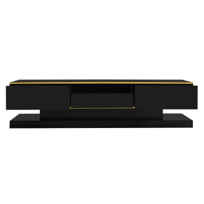 Meuble TV noir laqué éclairage LED et accents dorés