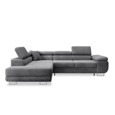 Canapé d'angle gauche convertible 6 places velours côtelé gris foncé