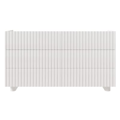 Commode avec six tiroirs, blanc brillant, 147 cm