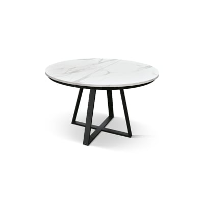 Table ronde en bois blanc et pieds noirs, Ø120xH75,3-170x120x75,3