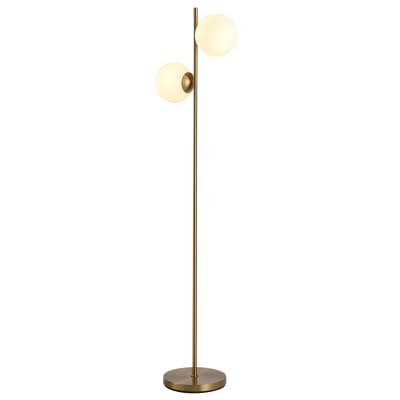 Lampadaire design néo-rétro 2 boules h165 cm métal doré