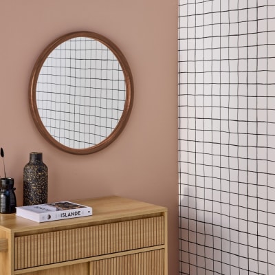 Miroir rond en bois de pin d60cm noyer