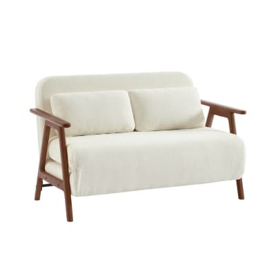 Banquette canapé convertible 2 places bouclette texturée blanche