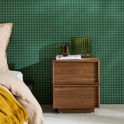 Table de chevet effet bois 2 tiroirs noyer