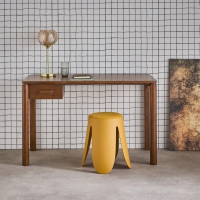 Bureau bois d'hévéa placage chêne 1 tiroir noyer