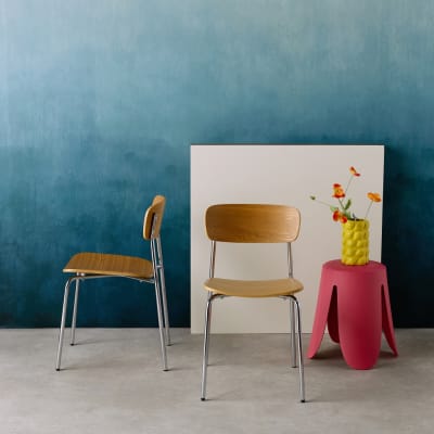 Chaise vintage effet frêne et pieds métal chromé (lot de 2)