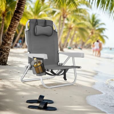 Chaise de plage pliable avec fonction sac à dos gris