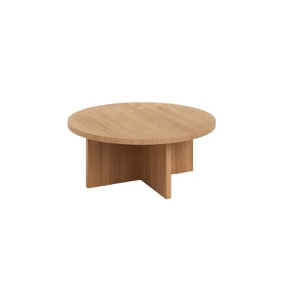 Table basse ronde en pin massif verni couleur chêne 85 cm