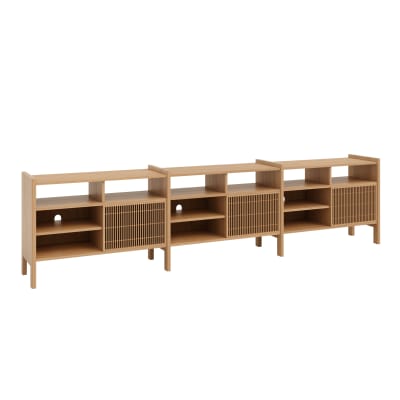 Buffet grand en pin massif verni couleur chêne 300,6 cm