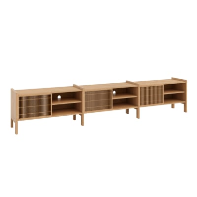 Meuble TV grand en pin massif verni couleur chêne 300,6 cm