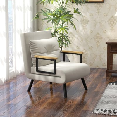 Fauteuil convertible 1 place dossier réglable coussin inclus crème