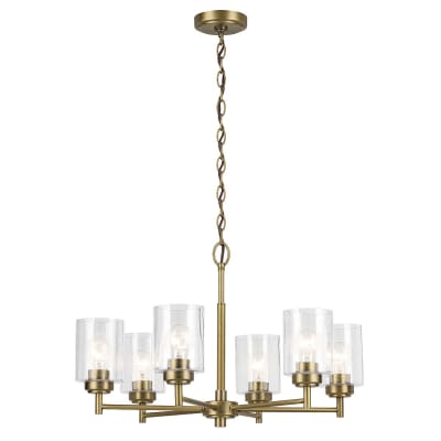 Lustre 6 Lumières Acier, Verre Transparent Bullé