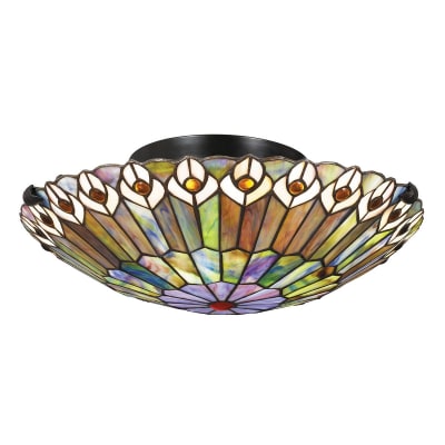 Plafonnier Acier, Verre d'Art multicolore bronze & Abat-jour en Verre