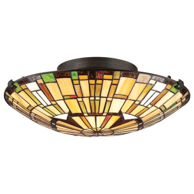 Plafonnier Acier, Verre d'Art multicolore bronze & Abat-jour en Verre