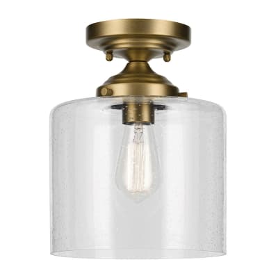 Semi-Plafonnier Acier, Verre Transparent Bullé Laiton Naturel