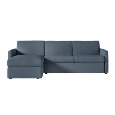 Canapé d'angle couchage 140x190cm tissu bleu foncé matelas 13cm