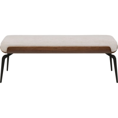 Banc 2 places en polyester tressé beige, hêtre et acier