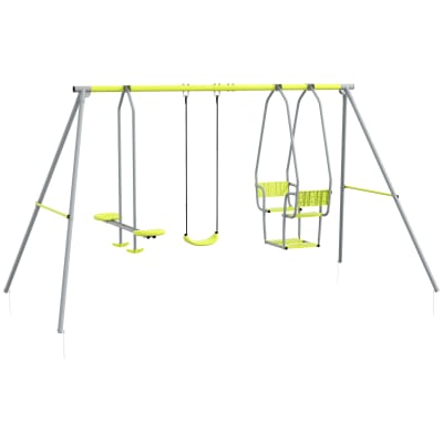 Balançoire portique enfant 3 en 1 structure métal vert