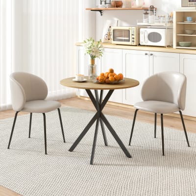 Table à manger ronde 2 personnes piètement croisé acier blanc chêne