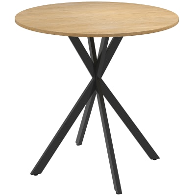 Table à manger ronde pour 2 personnes piètement croisé en acier chêne
