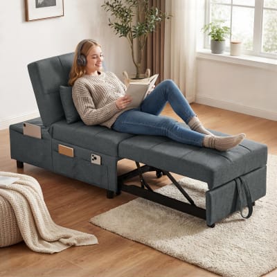 Fauteuil convertible lit d'appoint 4 en 1 tissu gris