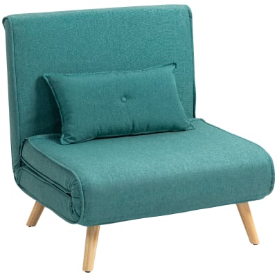 Fauteuil convertible 1 place dossier réglable tissu aspect lin vert