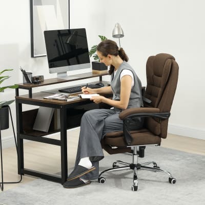Fauteuil de bureau inclinable repose-pied tissu aspect lin marron