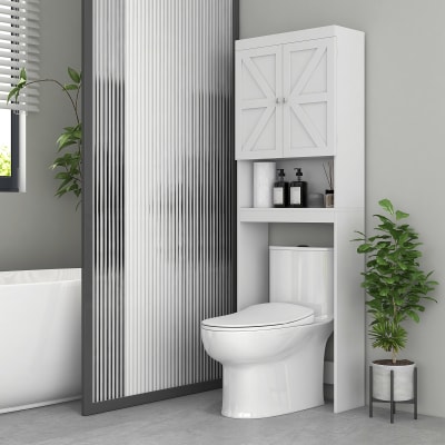 Meuble wc au-dessus des toilettes placard 2 portes étagère bois blanc