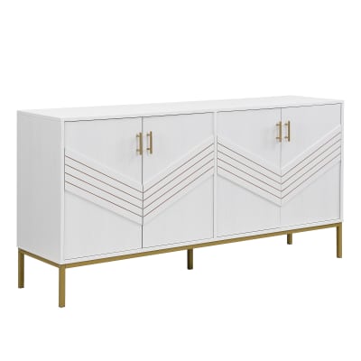 Buffet moderne blanc 4 portes texturés et accents dorés