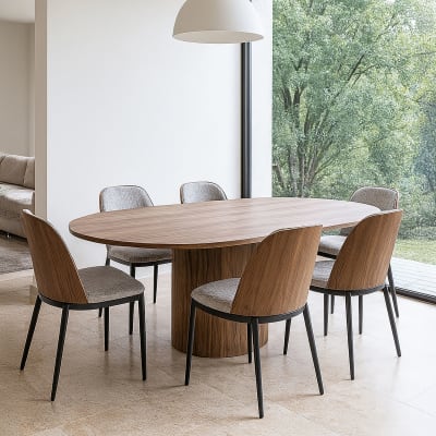 Table extensible ovale effet bois couleur noyer 180-220cm
