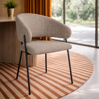 Lot de 2 fauteuils de table en tissu taupe et pieds en métal noir