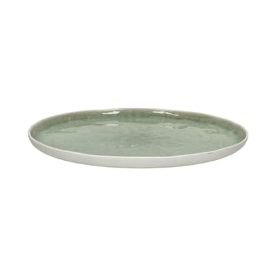Assiette plate en porcelaine blanc et vert pâle