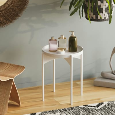 Table d'appoint ronde design en métal blanc